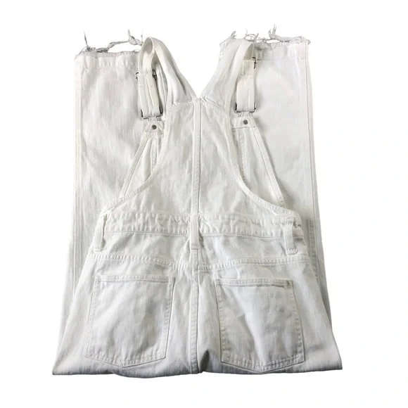 Madewell White Straight Leg Overalls with Raw Hem Style:H6642 Preppy Classic - Picture 2 of 11
